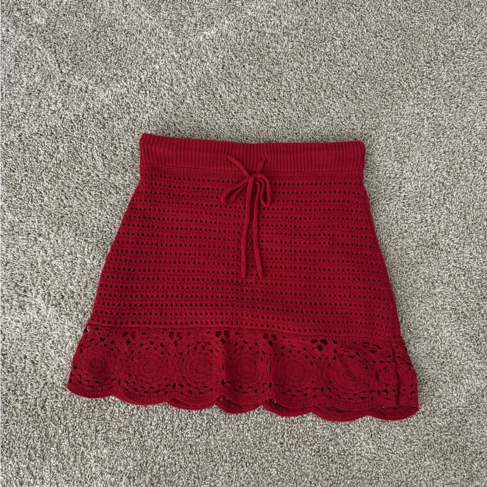 Universal Thread Red A-Line Crochet Skirt